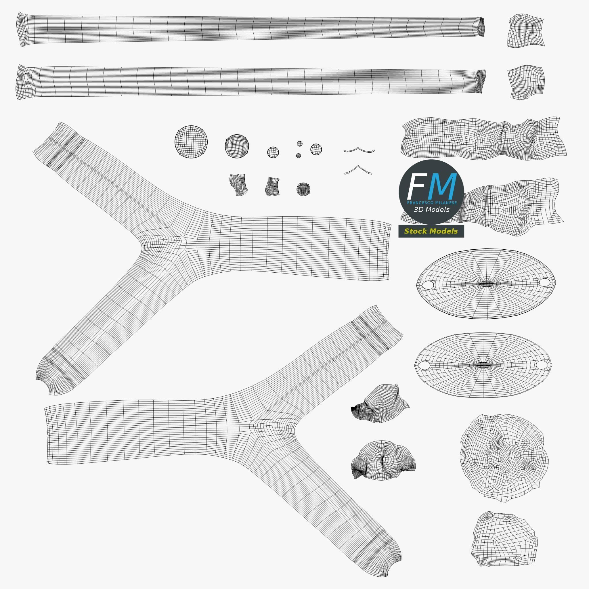 Slingshot 2 wooden stick 3D model_11