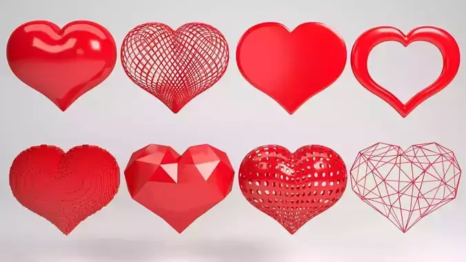 heart set of hearts 3D model