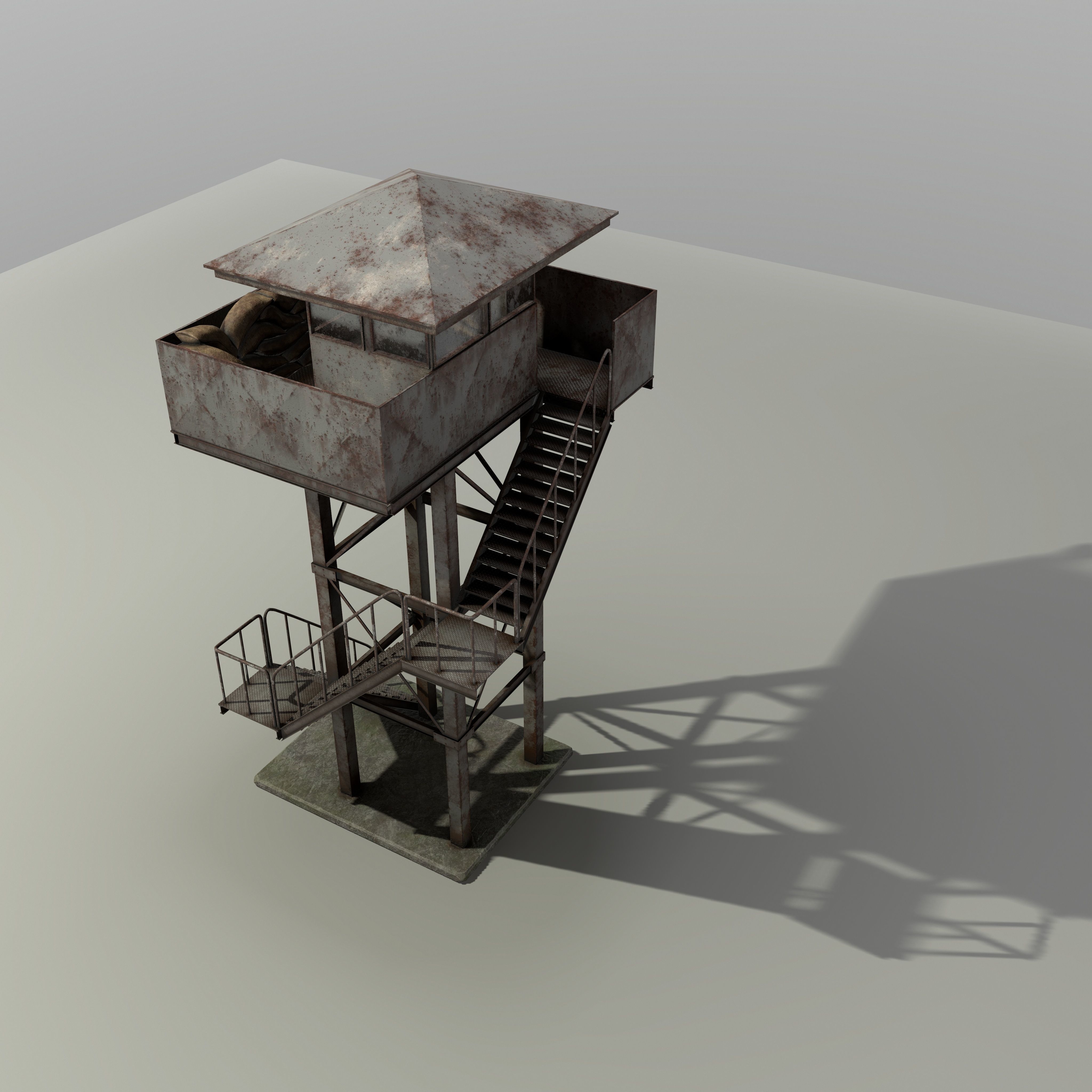 Military Watch Tower Low-poly 3D model_2