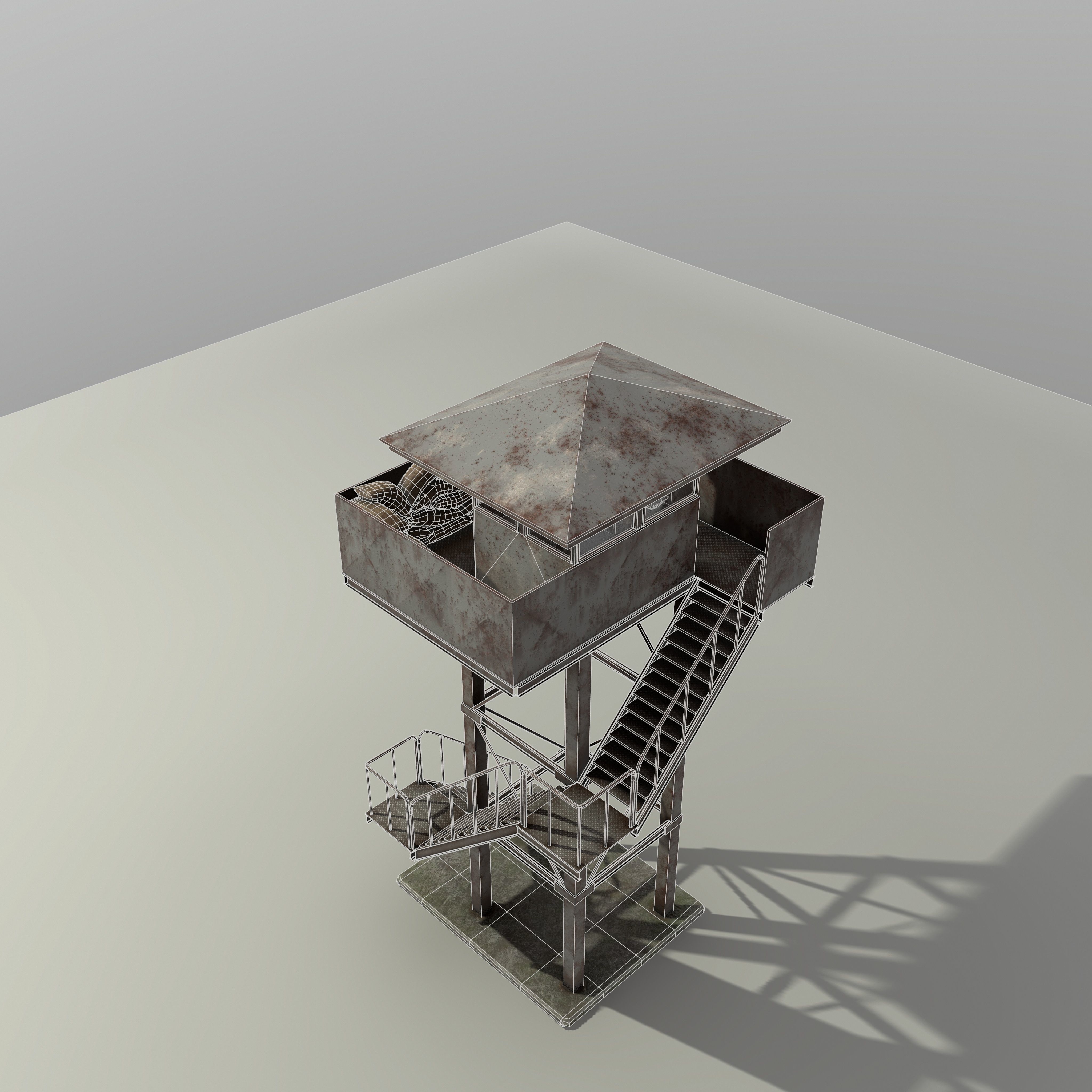 Military Watch Tower Low-poly 3D model_12