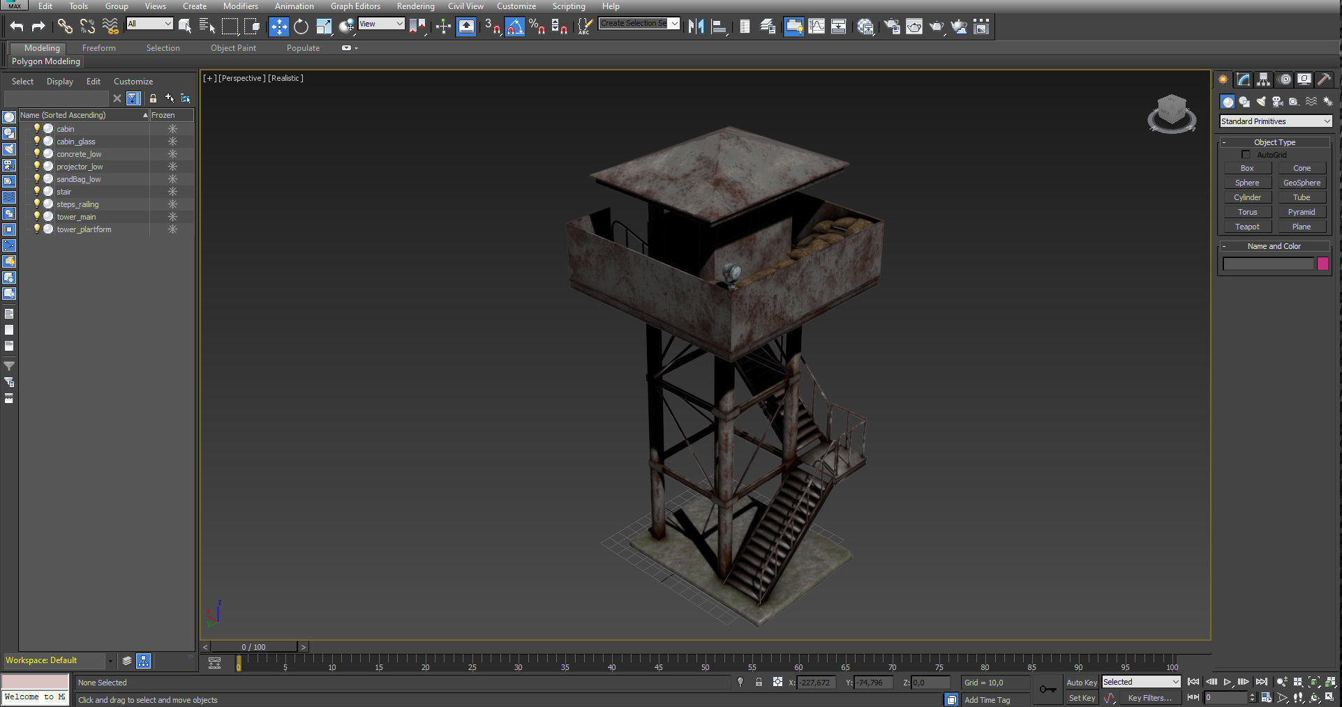 Military Watch Tower Low-poly 3D model_14
