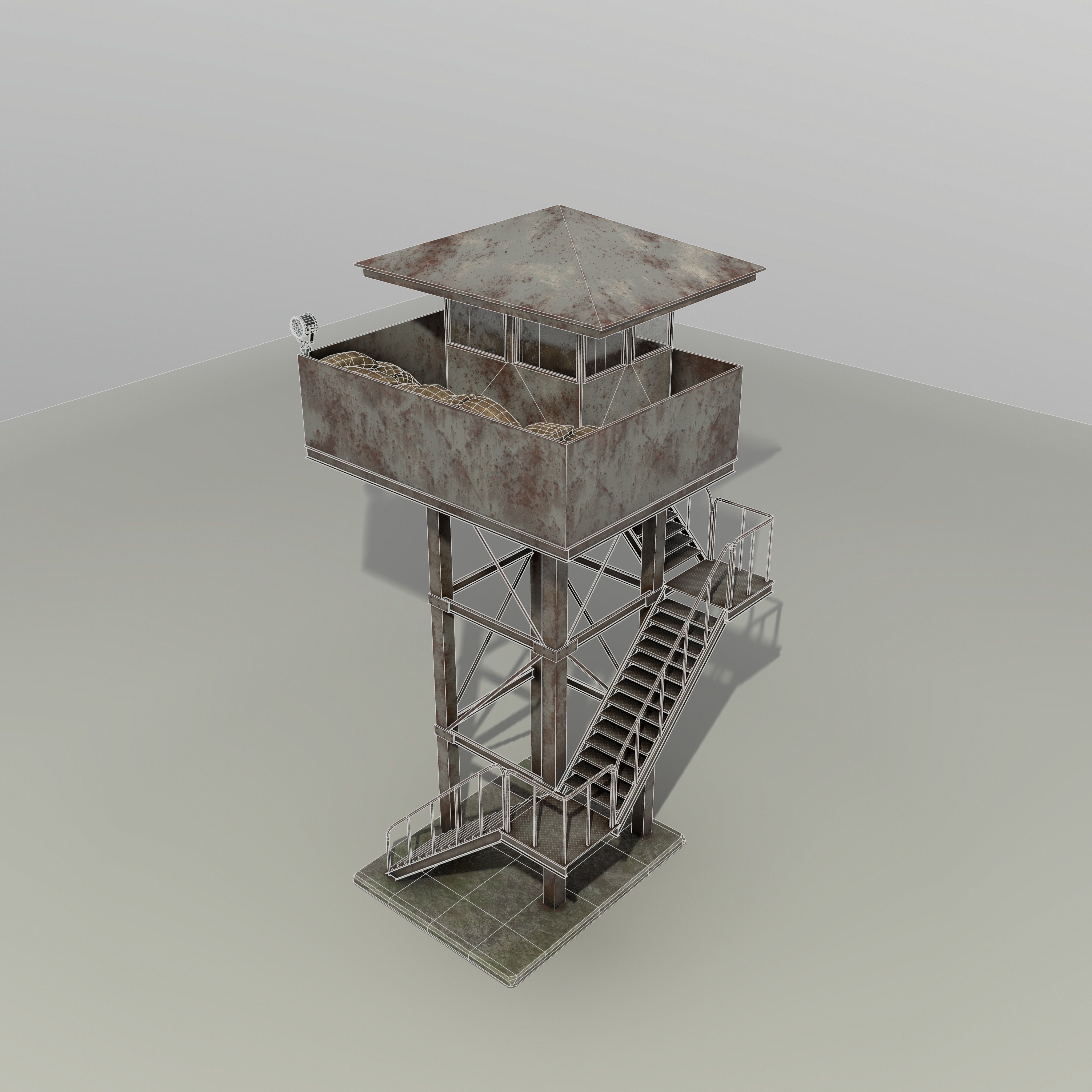 Military Watch Tower Low-poly 3D model_11