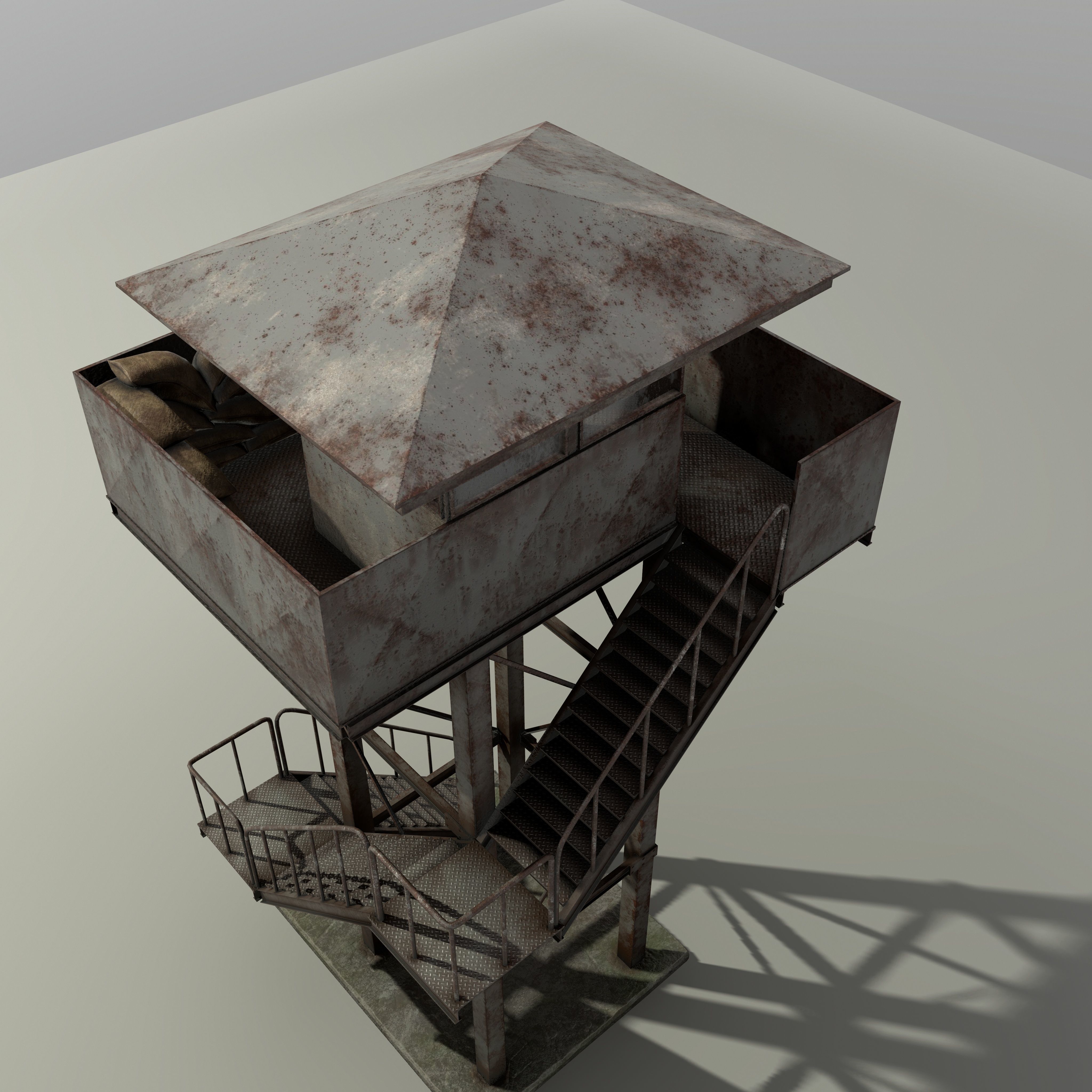 Military Watch Tower Low-poly 3D model_6
