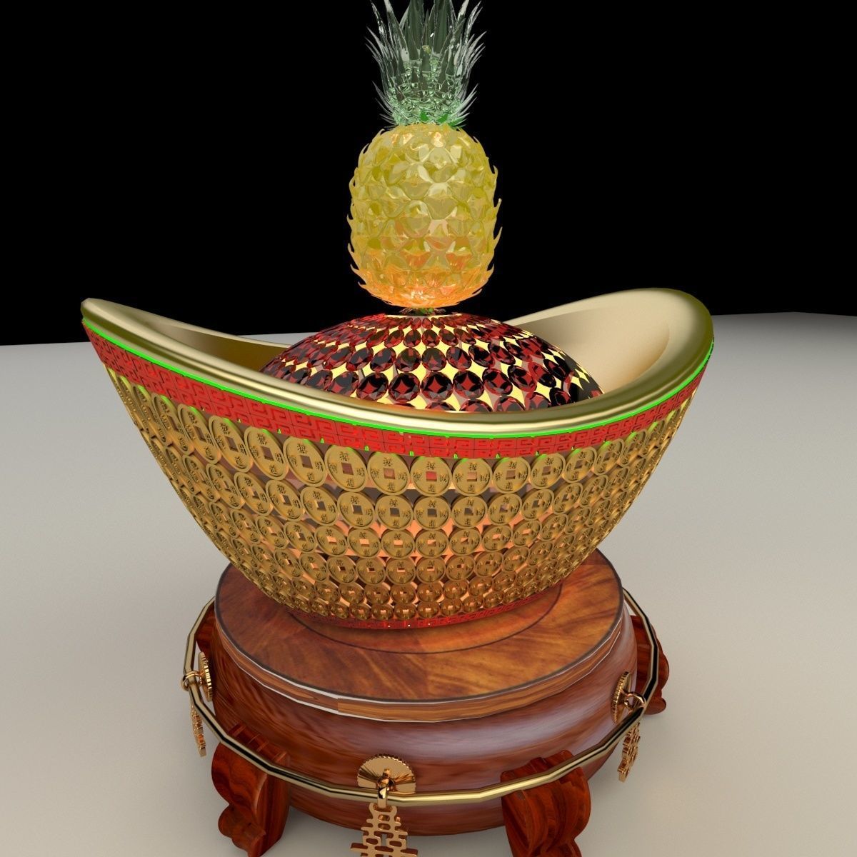 Chinese Gold Ingot 3D model_2