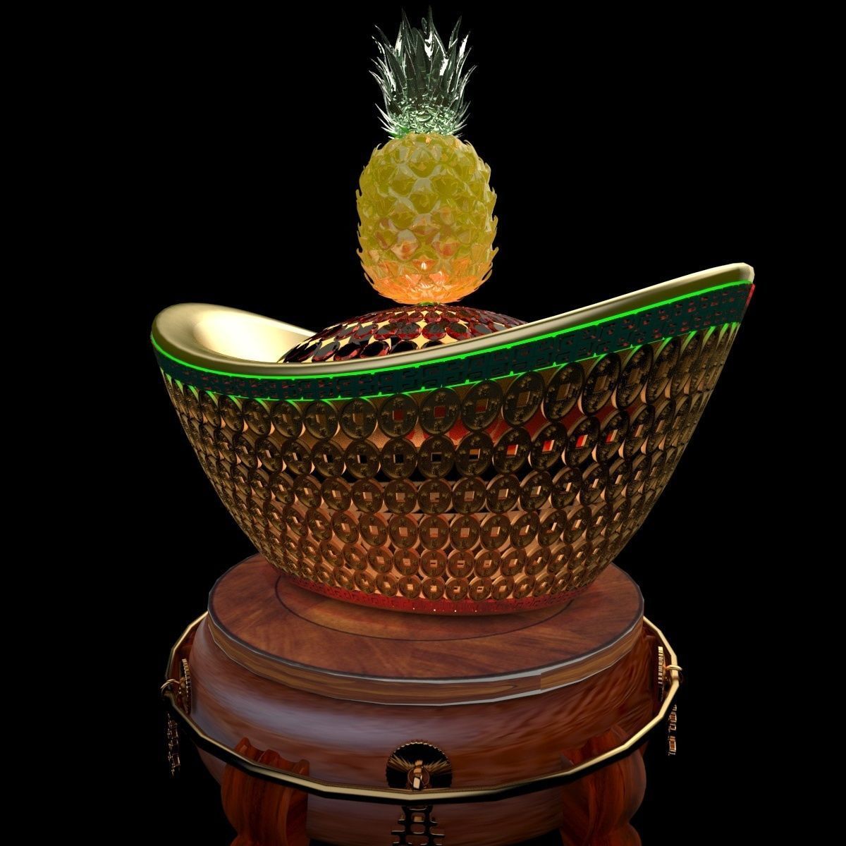 Chinese Gold Ingot 3D model_4