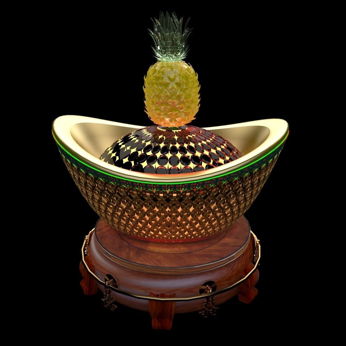 Chinese Gold Ingot 3D model_3