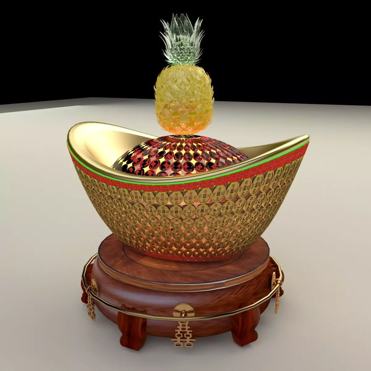 Chinese Gold Ingot 3D model_0