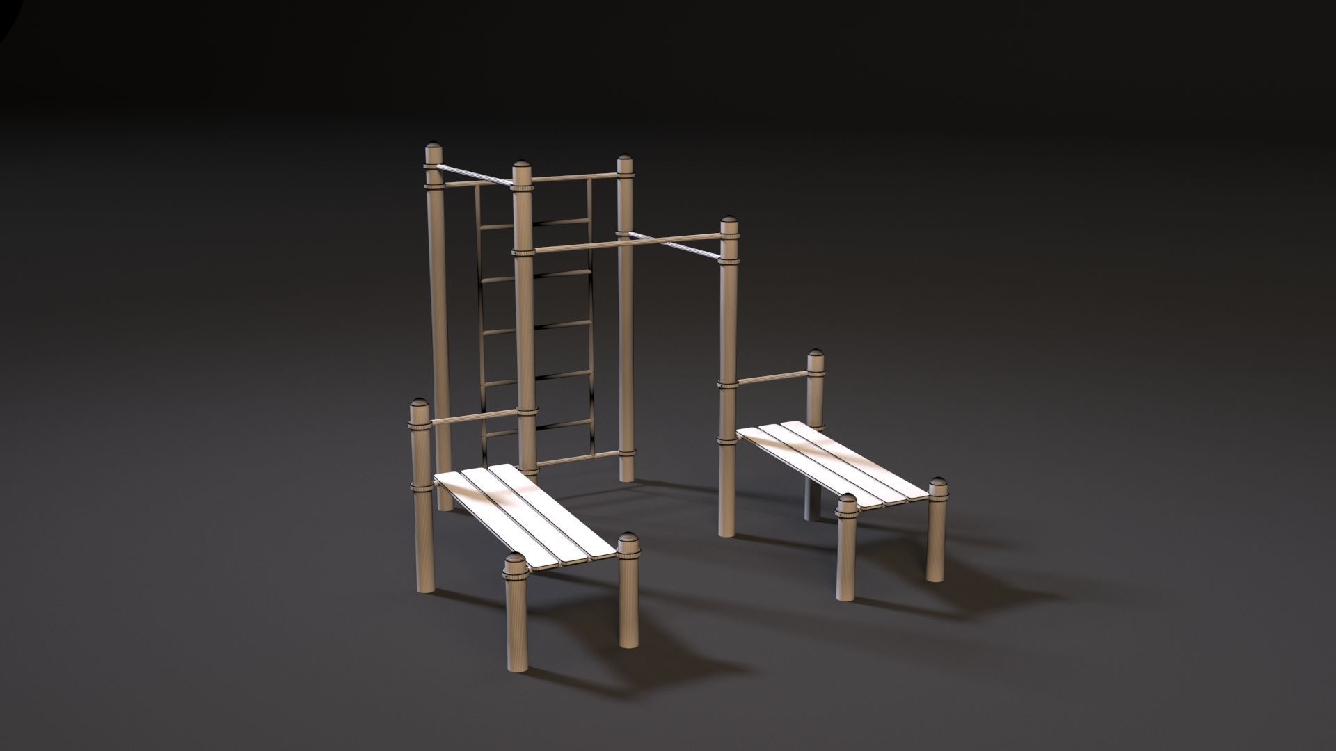 Workout set of wooden playground equipment 3D model_7