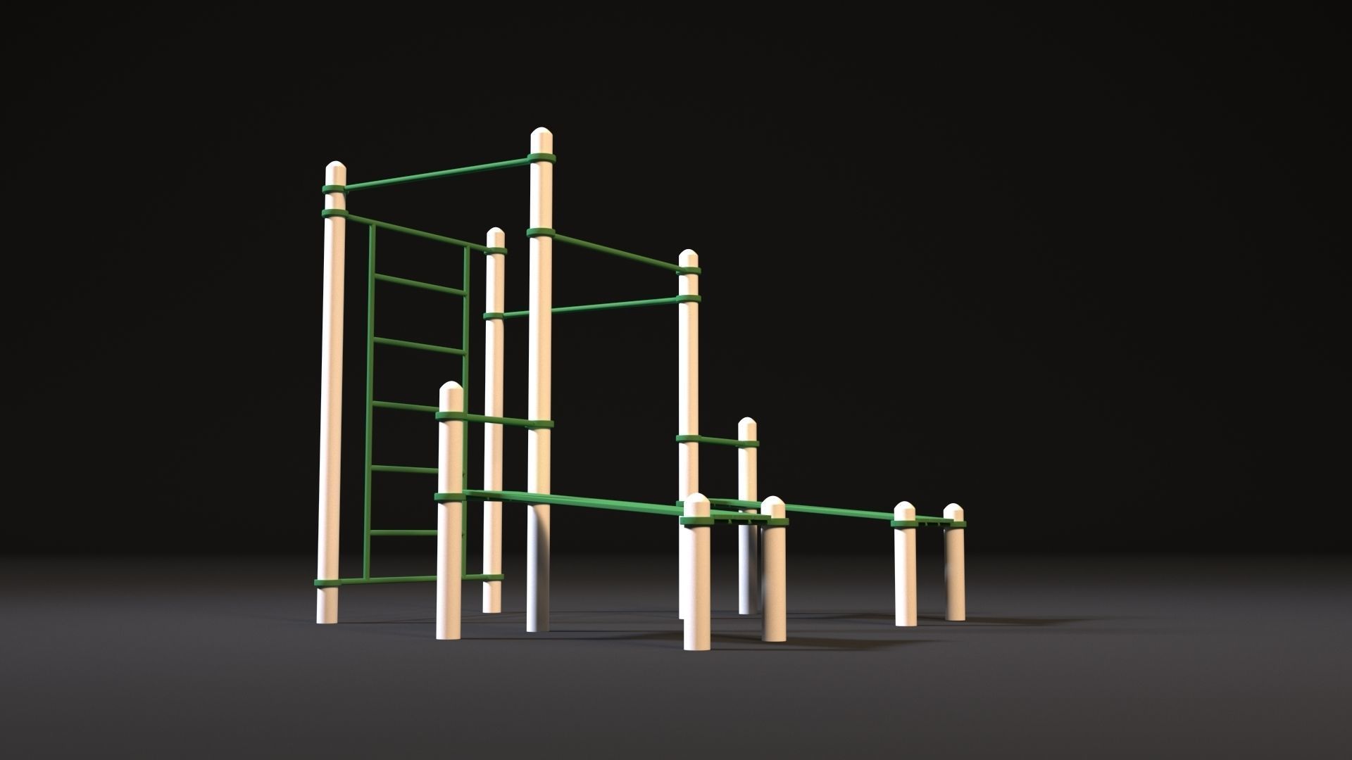 Workout set of wooden playground equipment 3D model_6