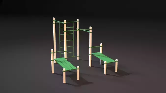 Workout set of wooden playground equipment 3D model