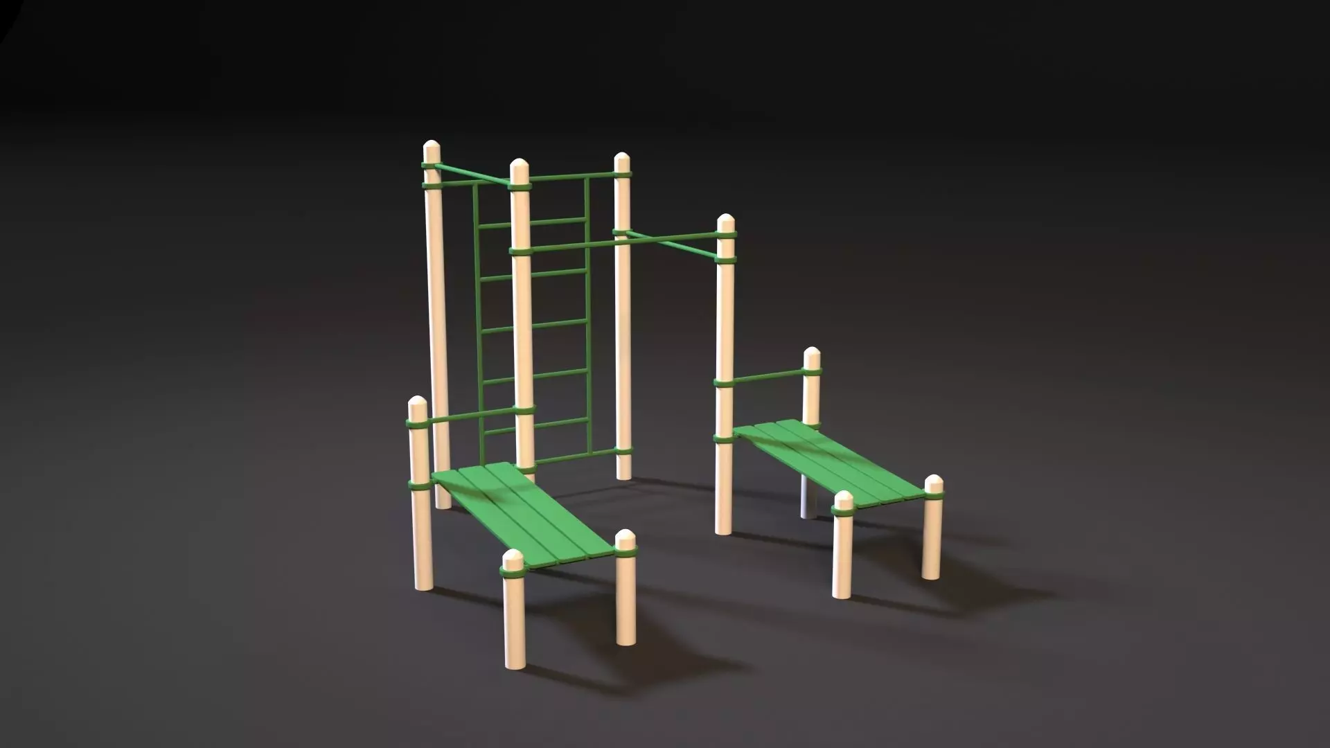 Workout set of wooden playground equipment 3D model_0