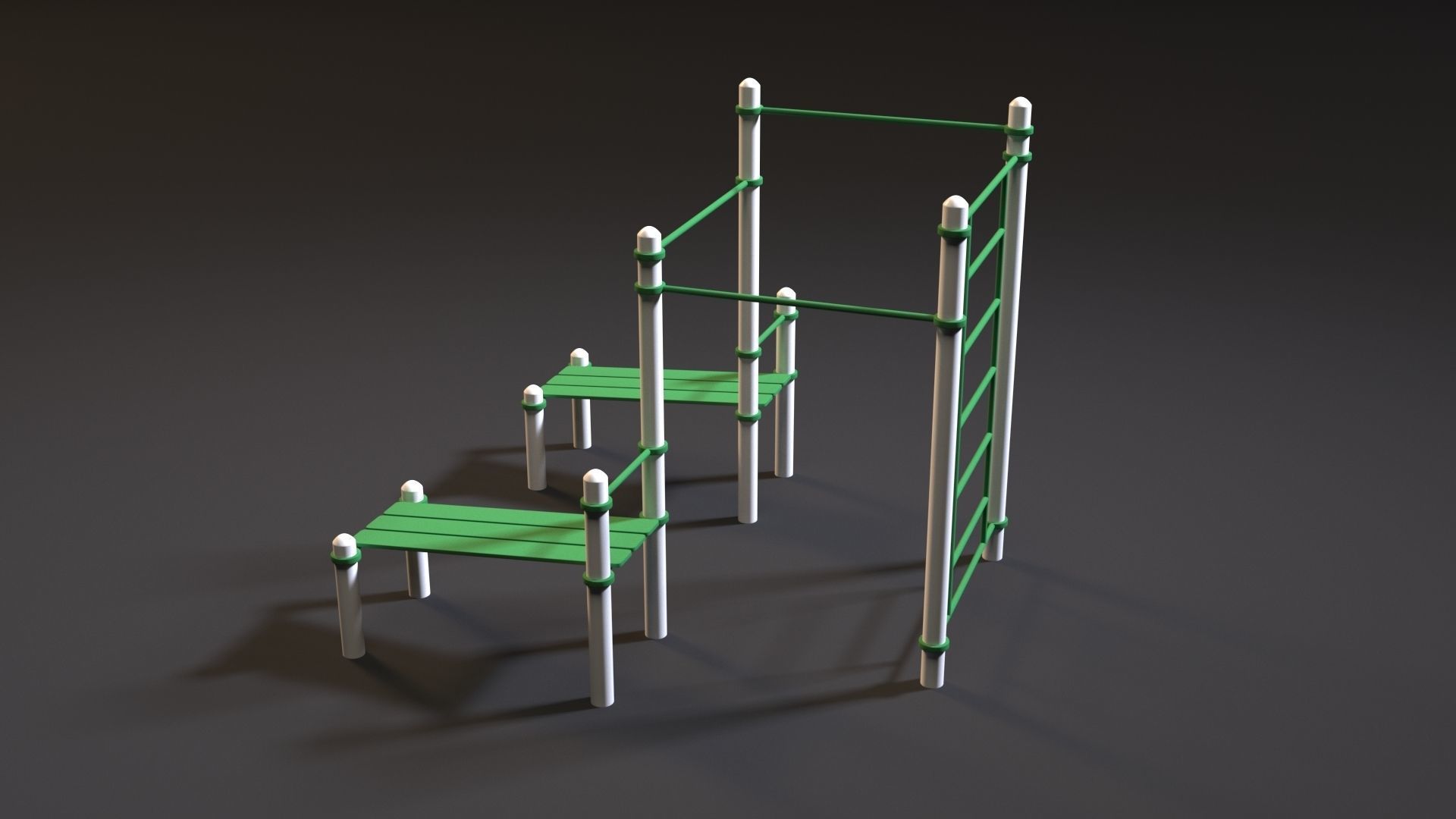 Workout set of wooden playground equipment 3D model_3