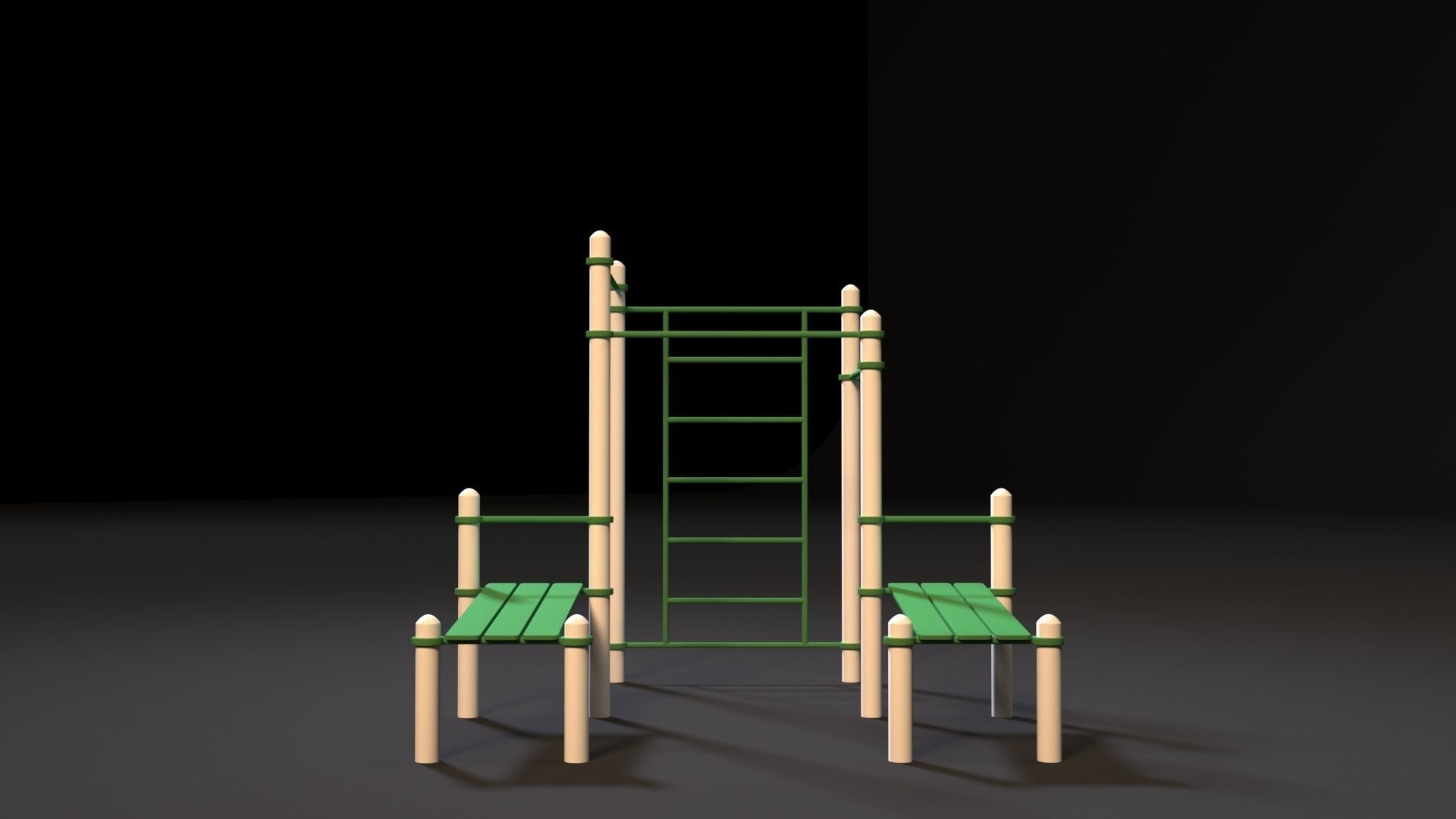 Workout set of wooden playground equipment 3D model_1