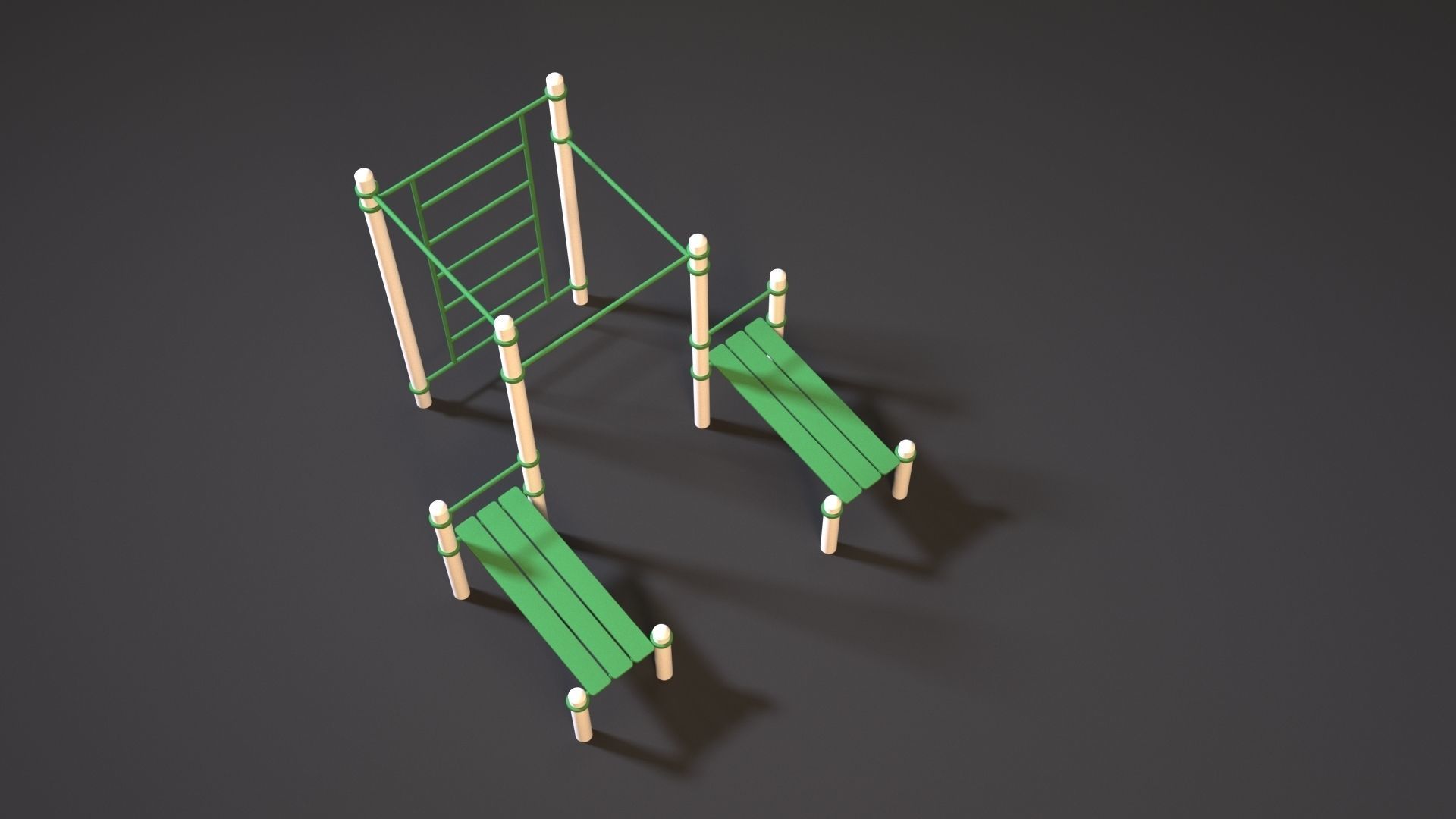 Workout set of wooden playground equipment 3D model_5