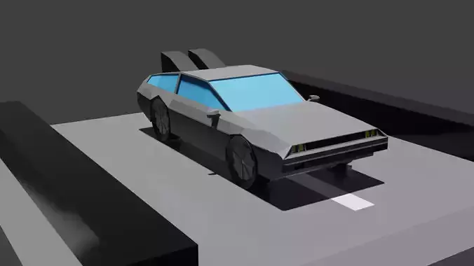 DeLorean Low poly back to future car Low-poly 3D model