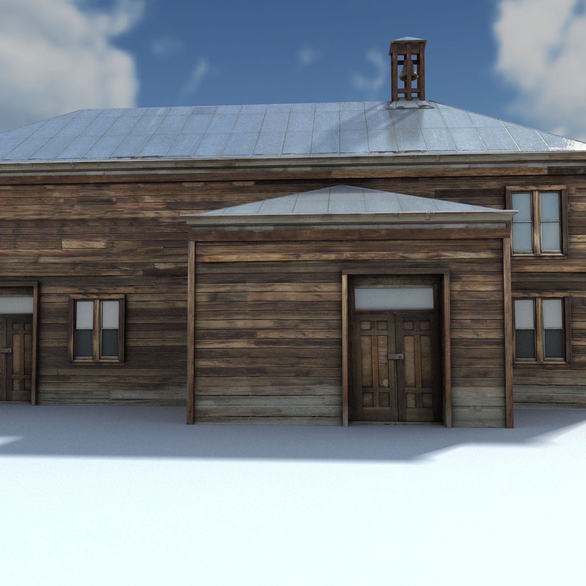Low Poly Wild West School Low-poly 3D model_9