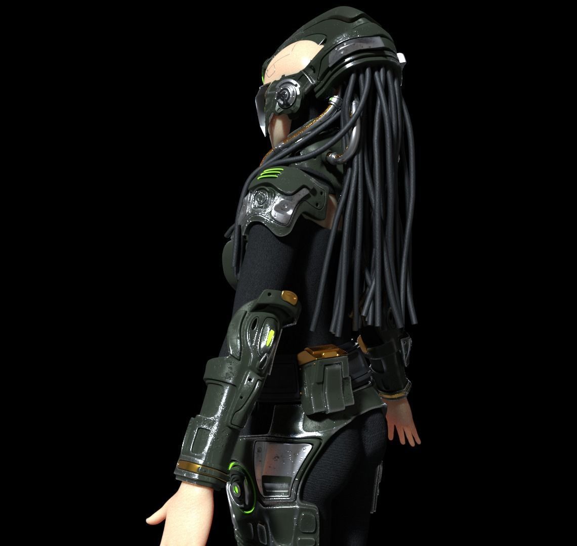 Cyborg Android Girl machine Low-poly 3D model_9