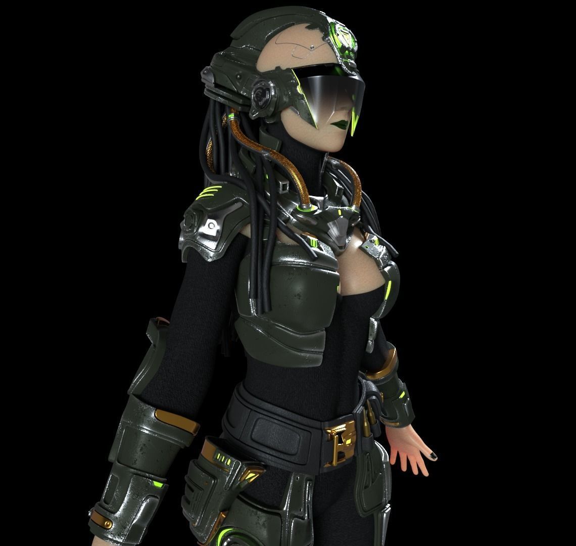 Cyborg Android Girl machine Low-poly 3D model_8