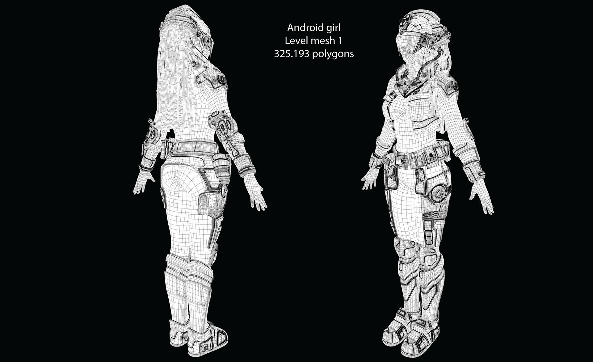 Cyborg Android Girl machine Low-poly 3D model_14