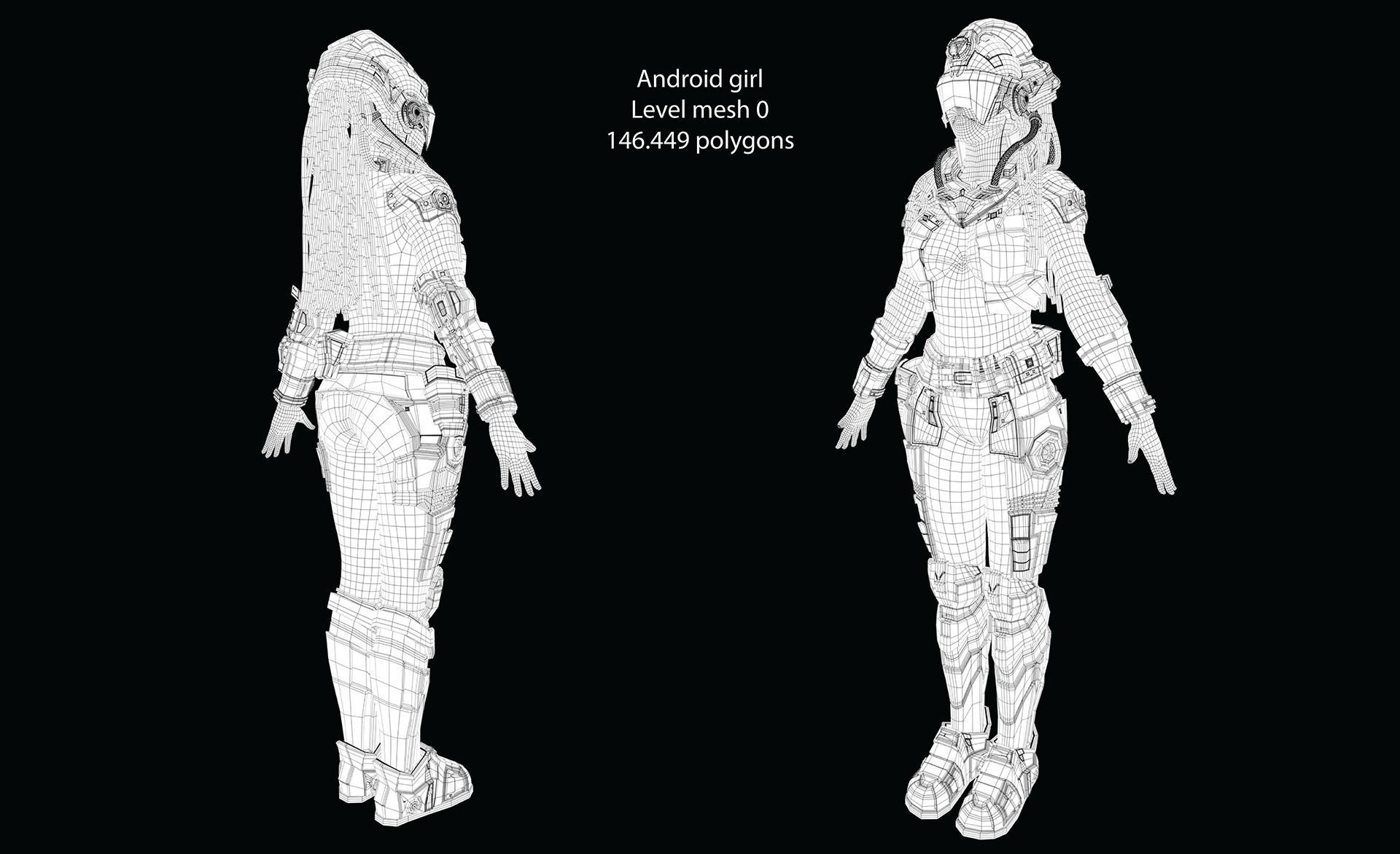 Cyborg Android Girl machine Low-poly 3D model_13