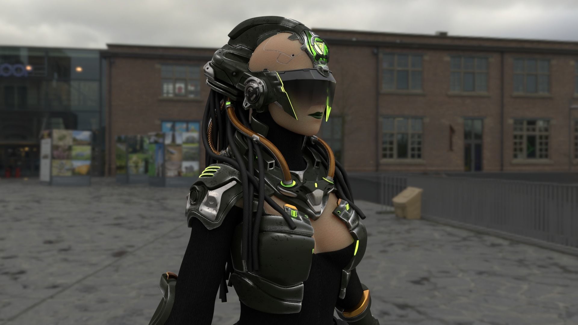Cyborg Android Girl machine Low-poly 3D model_2