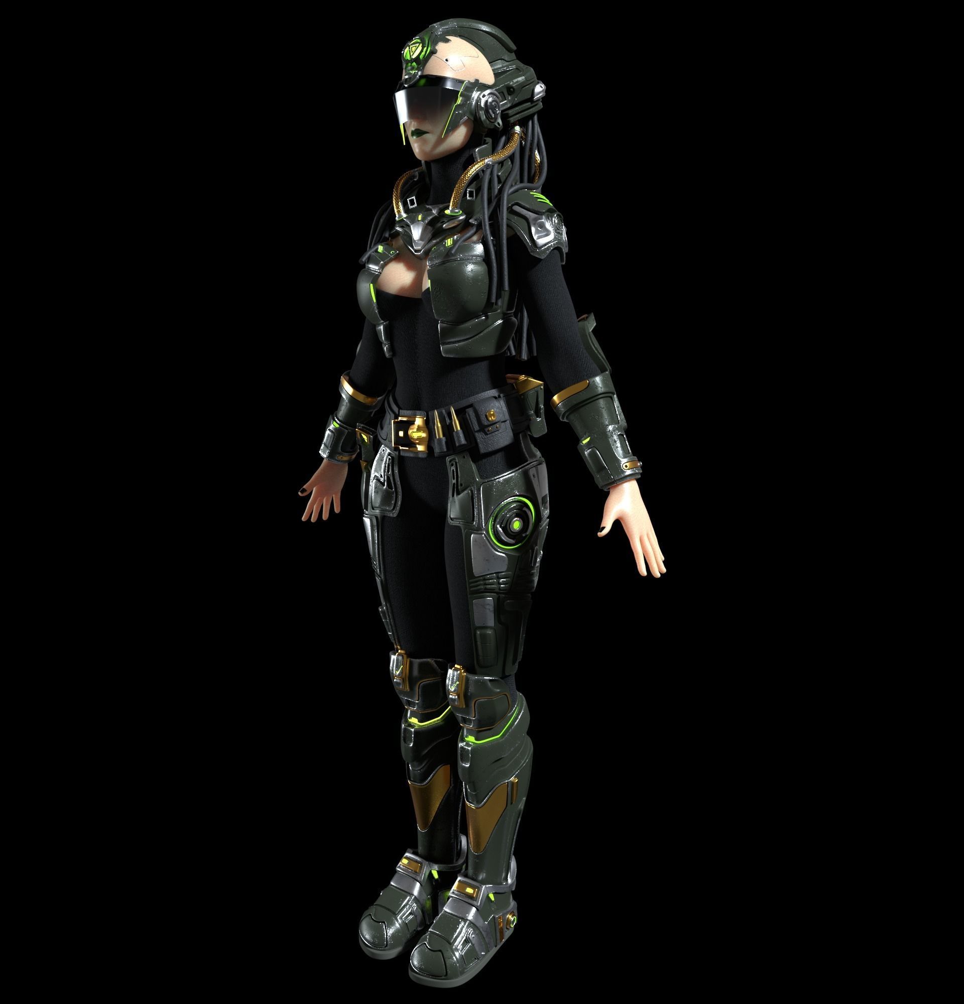 Cyborg Android Girl machine Low-poly 3D model_11