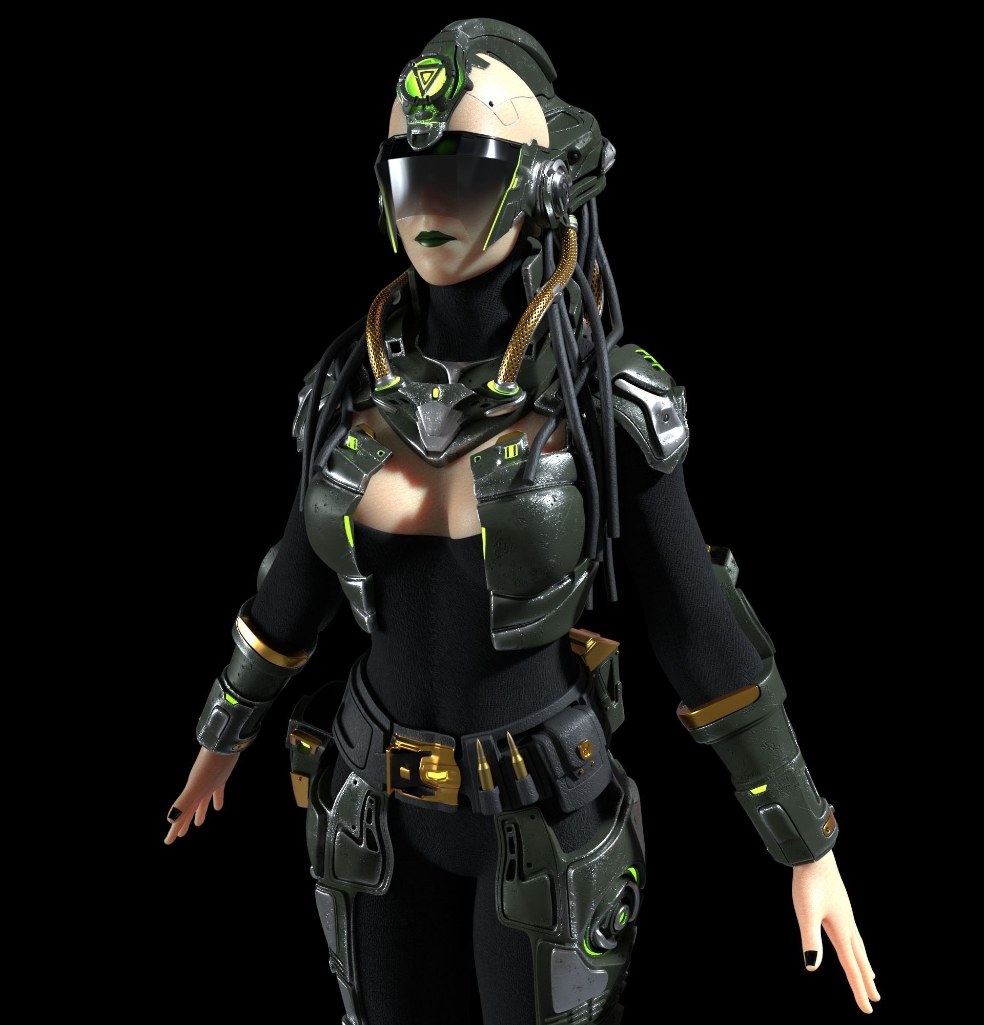 Cyborg Android Girl machine Low-poly 3D model_7