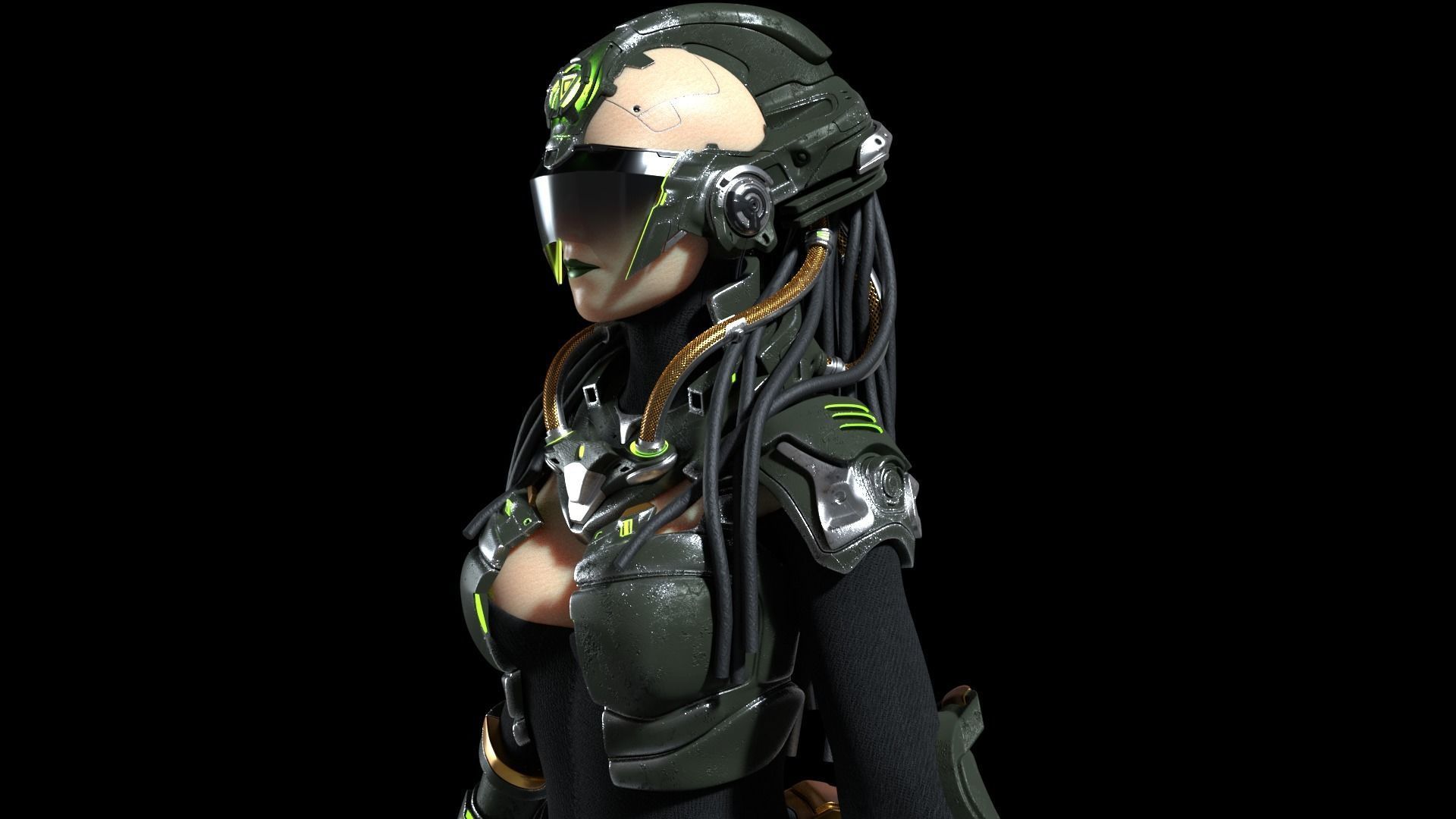 Cyborg Android Girl machine Low-poly 3D model_6