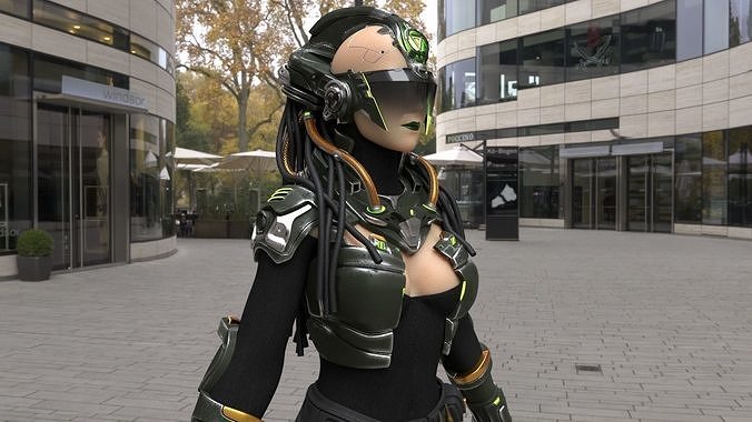 Cyborg Android Girl machine Low-poly 3D model