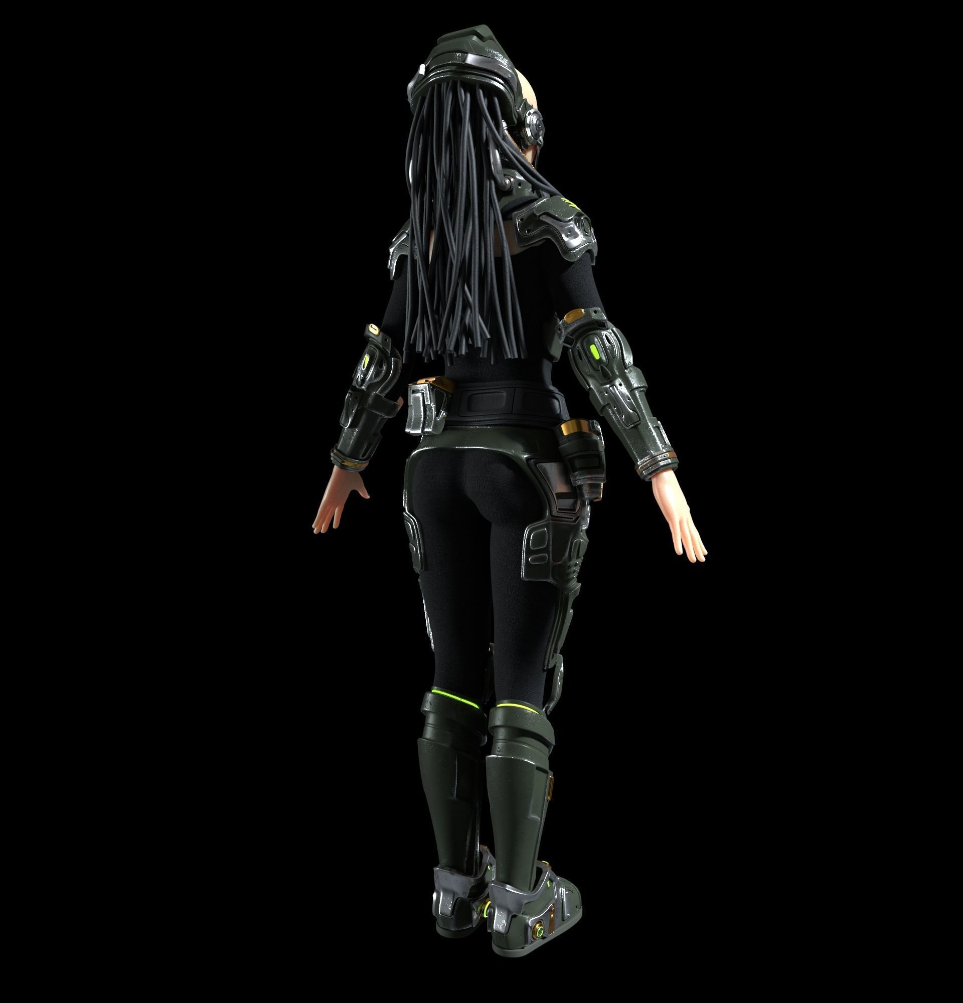 Cyborg Android Girl machine Low-poly 3D model_12