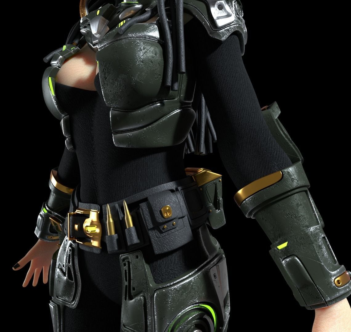 Cyborg Android Girl machine Low-poly 3D model_10