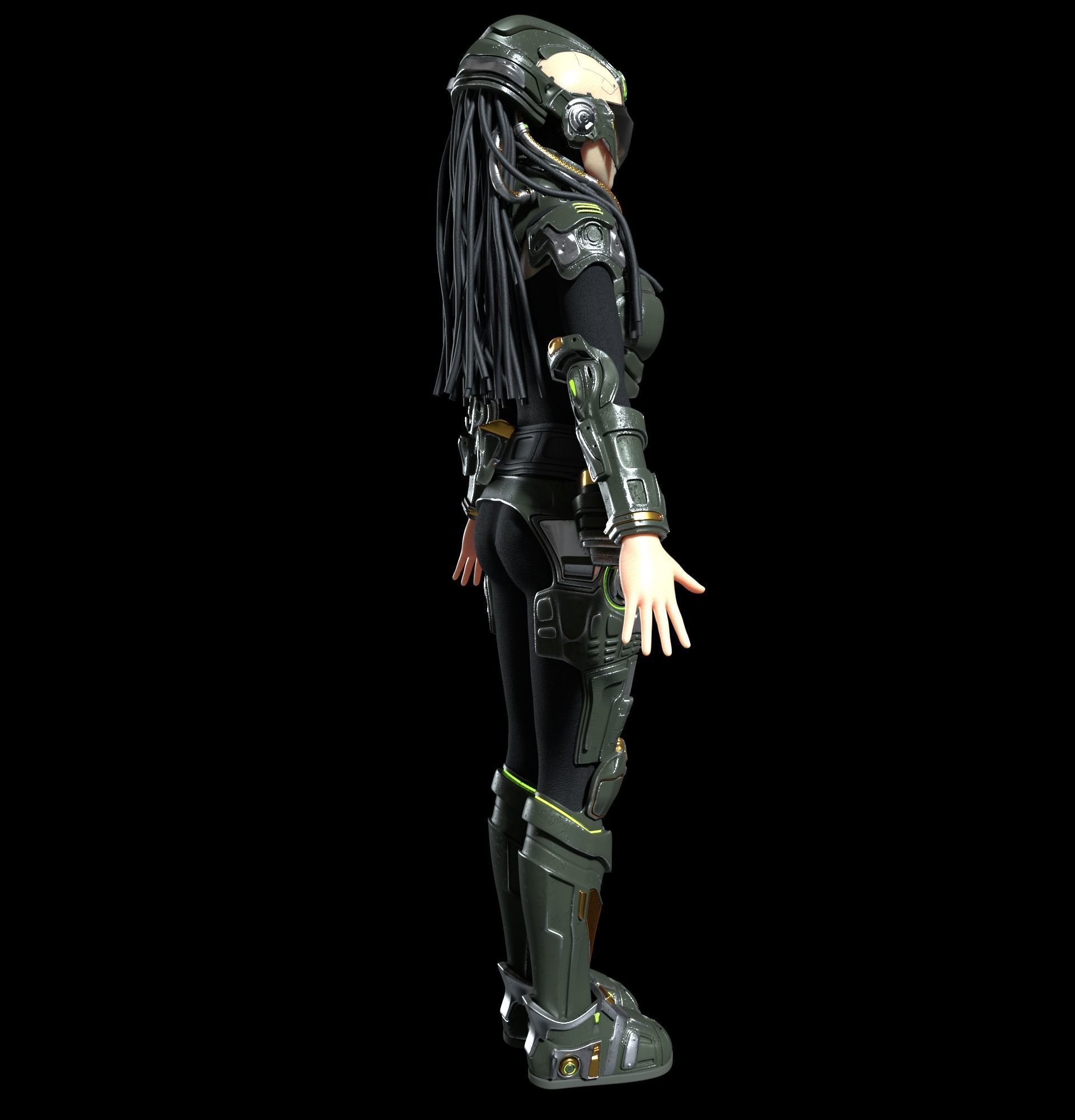 Cyborg Android Girl machine Low-poly 3D model_5