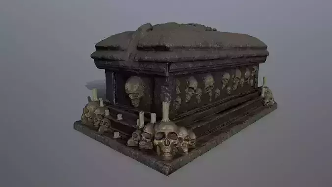 tomb 1 coffin with skulls on top Low-poly 3D model