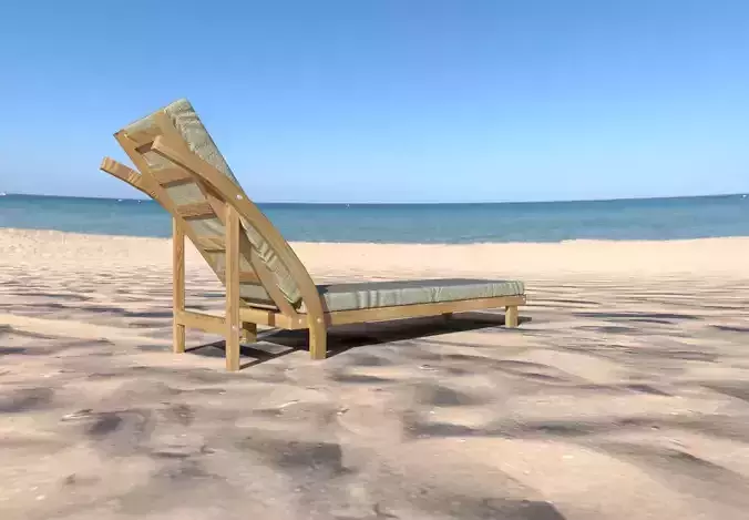 Sunbed 3d model wooden chaise lounge on beach