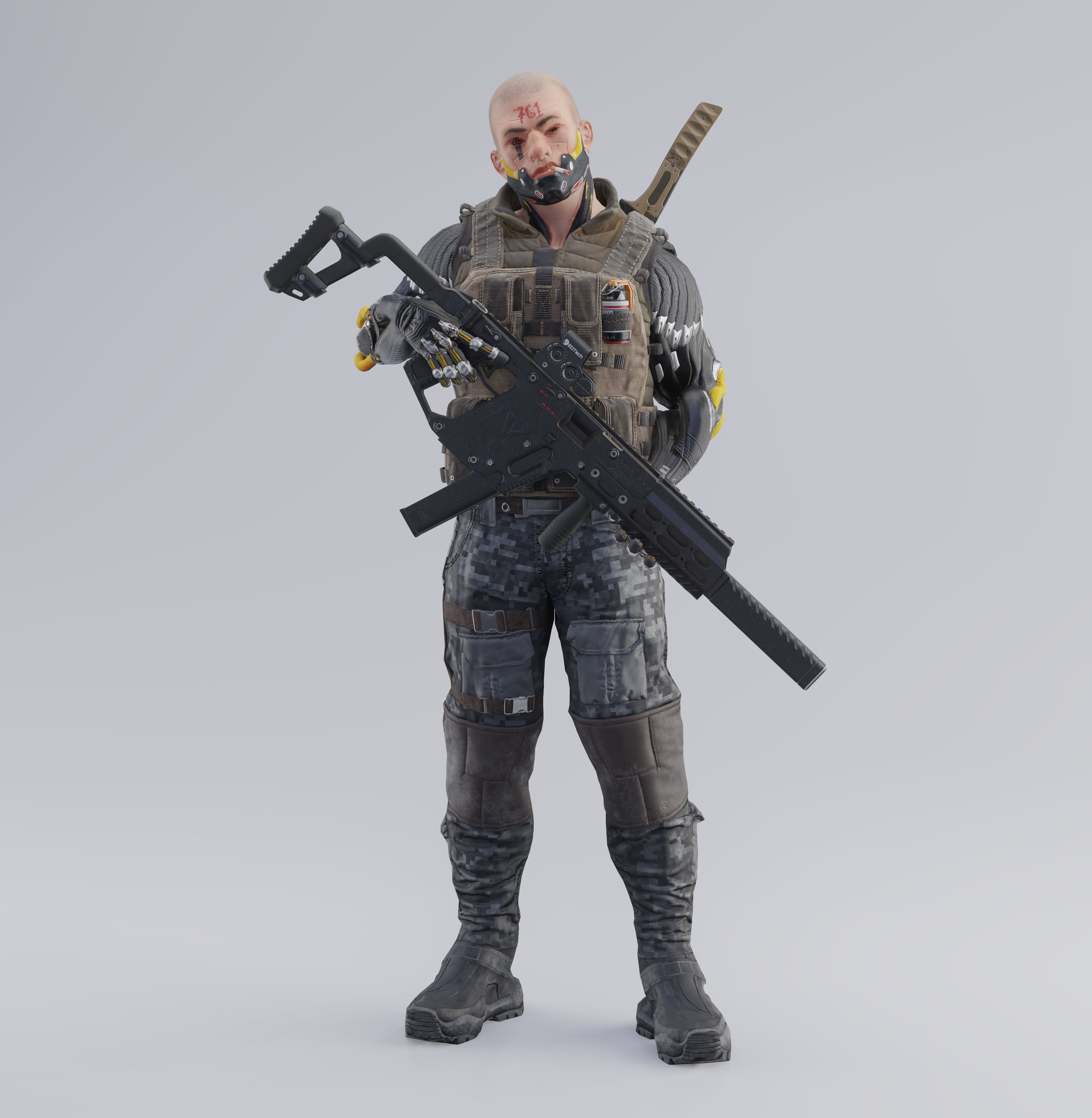 Sci-fi Soldier Riged Low-poly 3D model_7