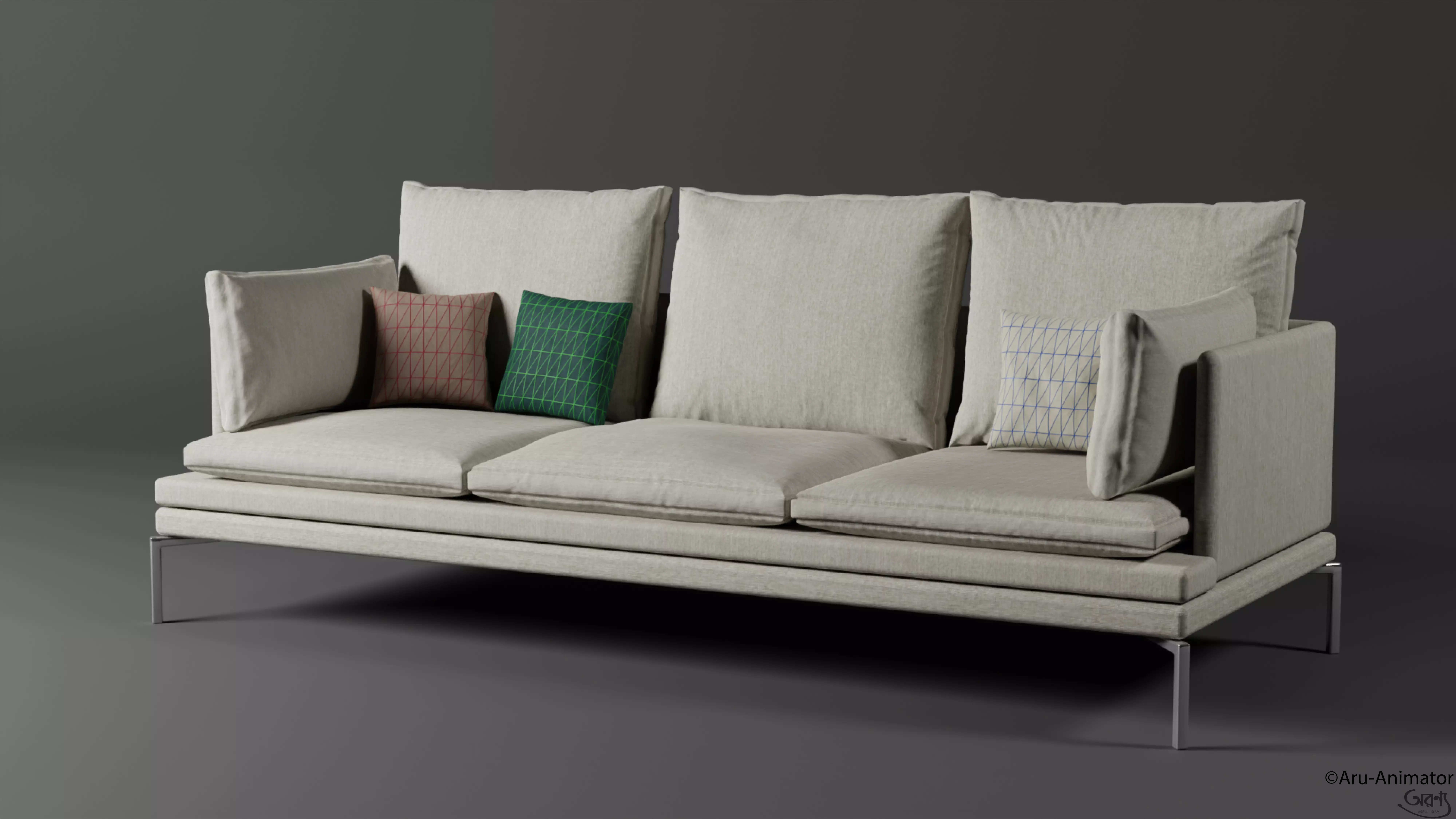 Realistic Couch sofa with pillows 3D model_0