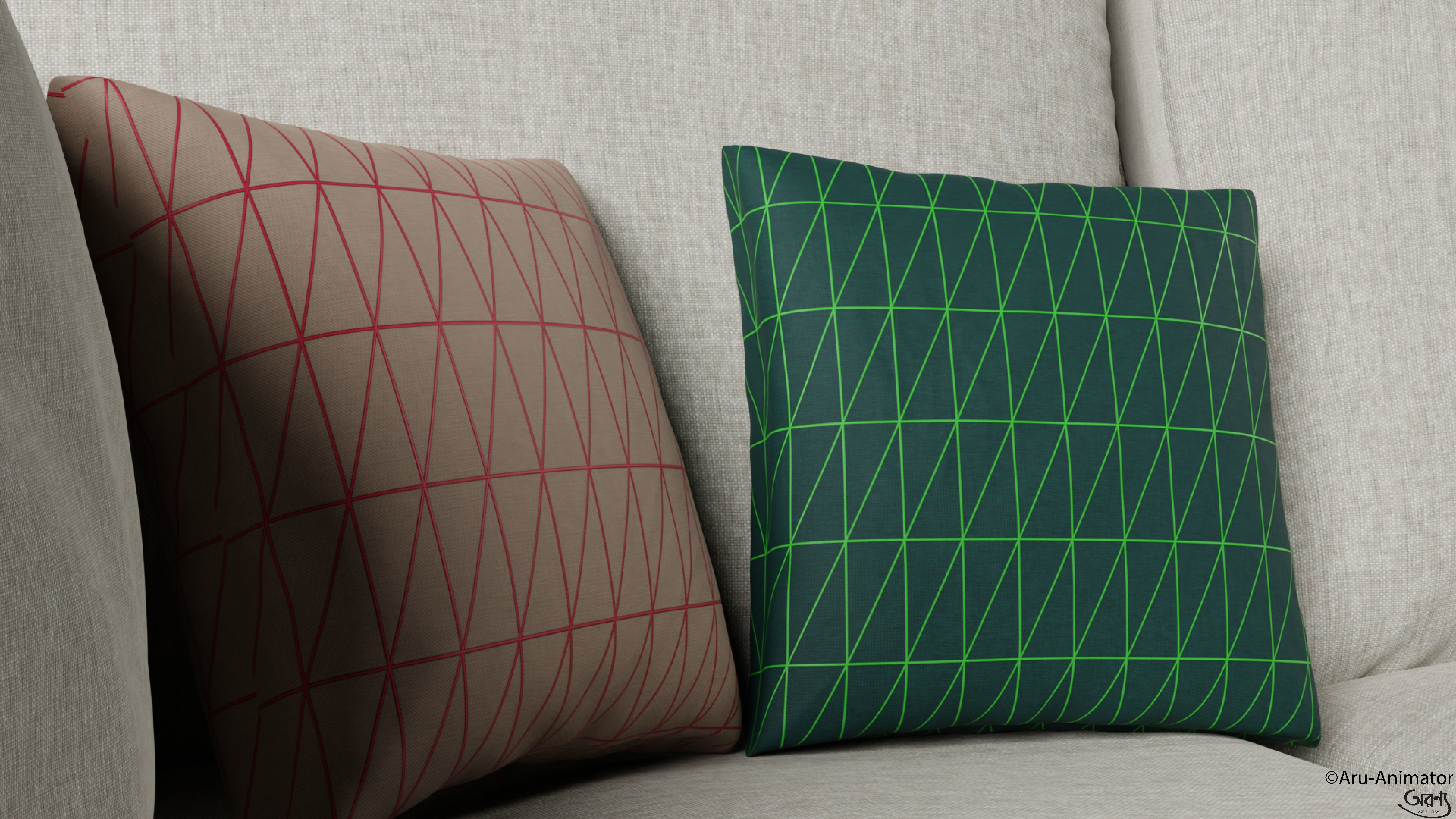 Realistic Couch sofa with pillows 3D model_2