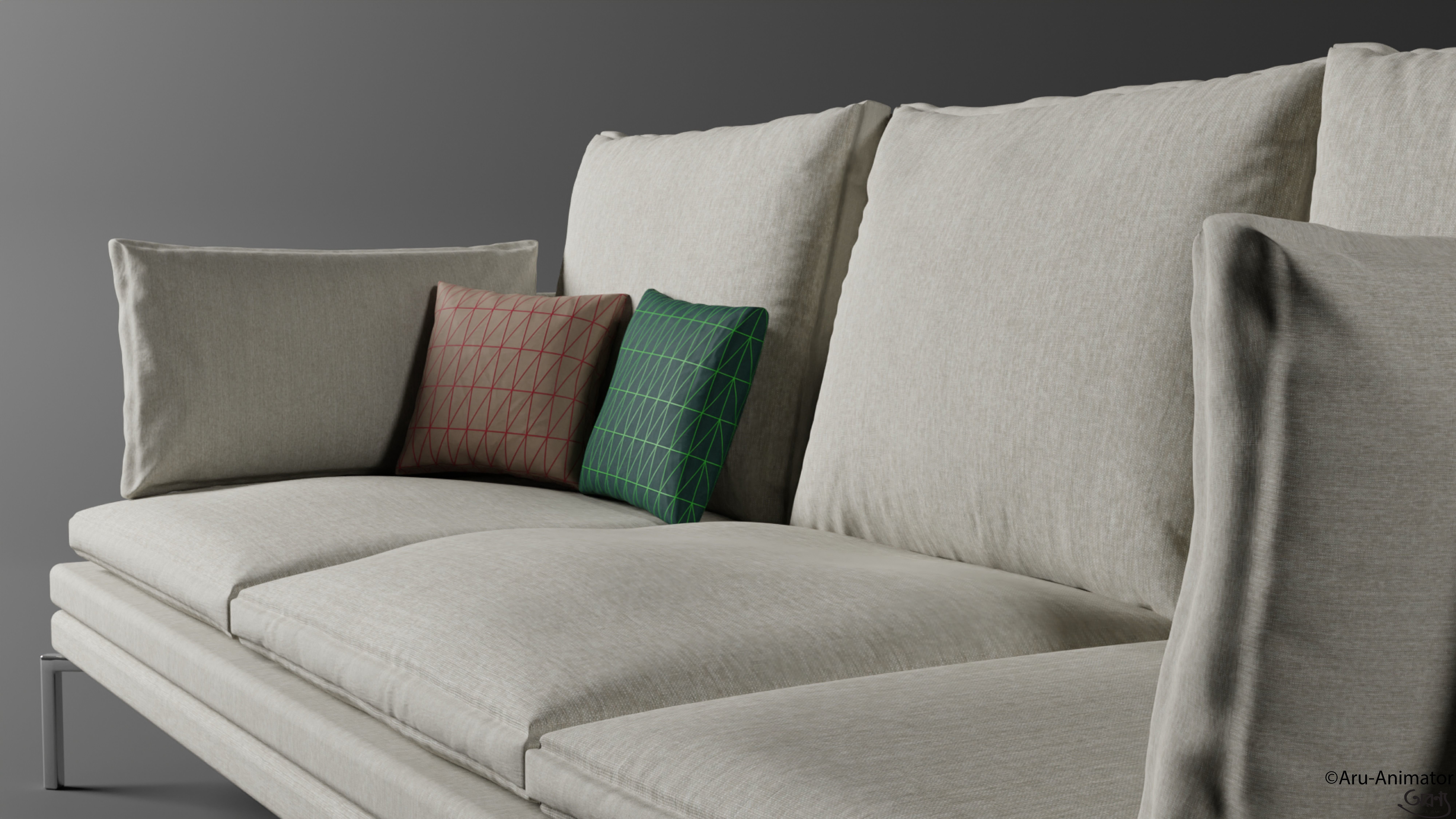 Realistic Couch sofa with pillows 3D model_1