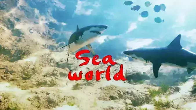 Seaworld two sharks swimming in sea world Low-poly 3D model