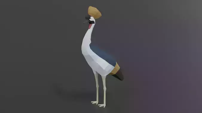Low Poly Cartoon Grey Crowned Crane