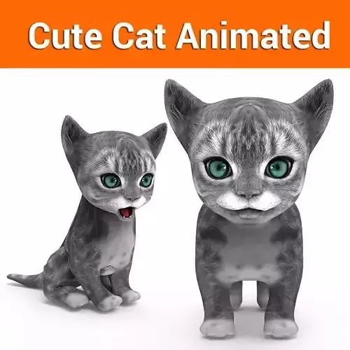 cute cat gray animated 3D model Low-poly 3D model