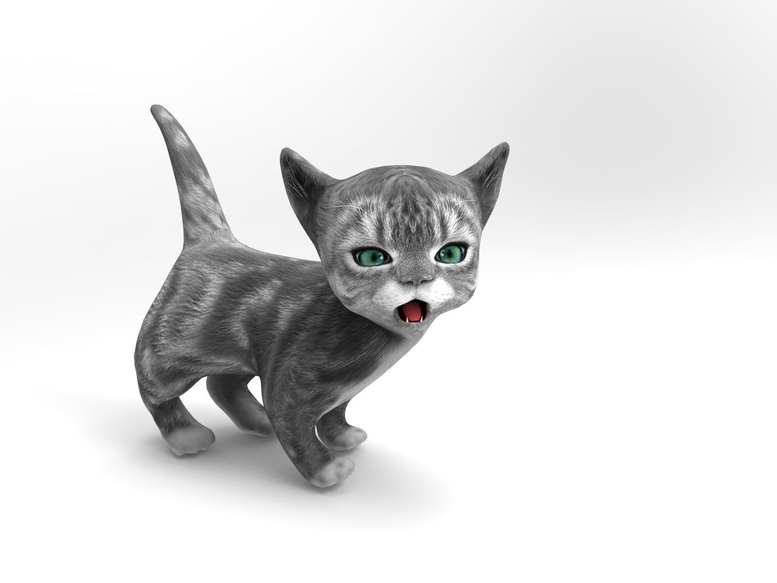 cute cat gray animated 3D model Low-poly 3D model_7