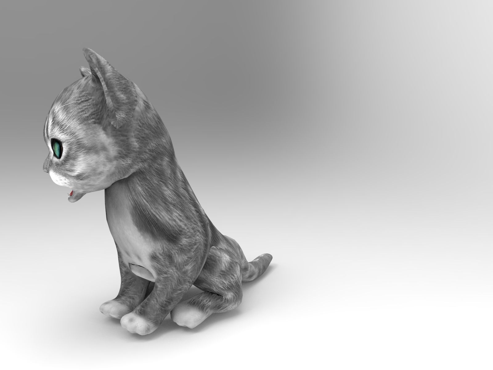 cute cat gray animated 3D model Low-poly 3D model_4