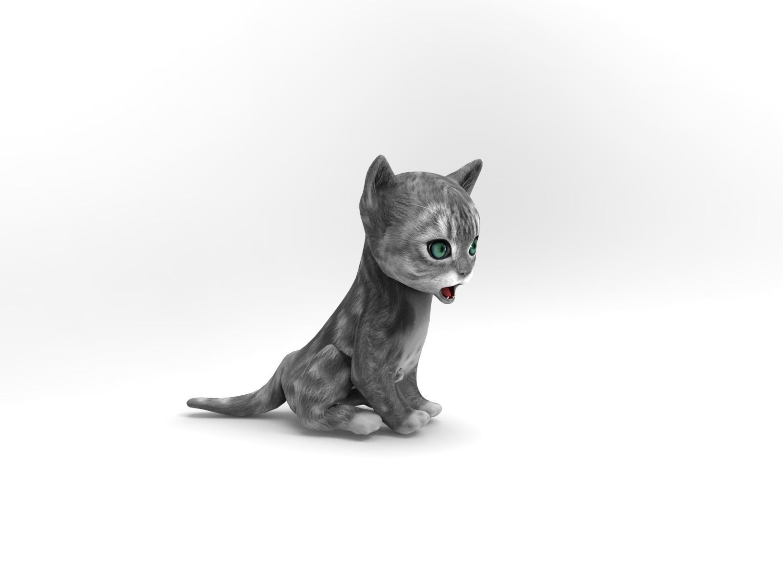 cute cat gray animated 3D model Low-poly 3D model_2