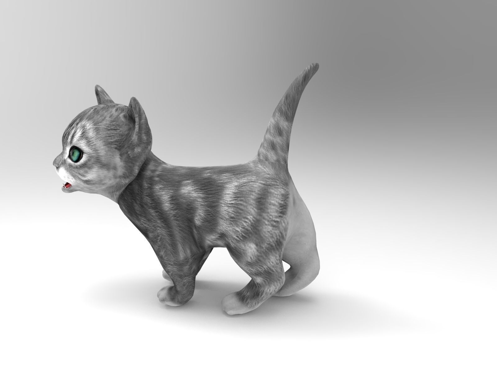 cute cat gray animated 3D model Low-poly 3D model_6