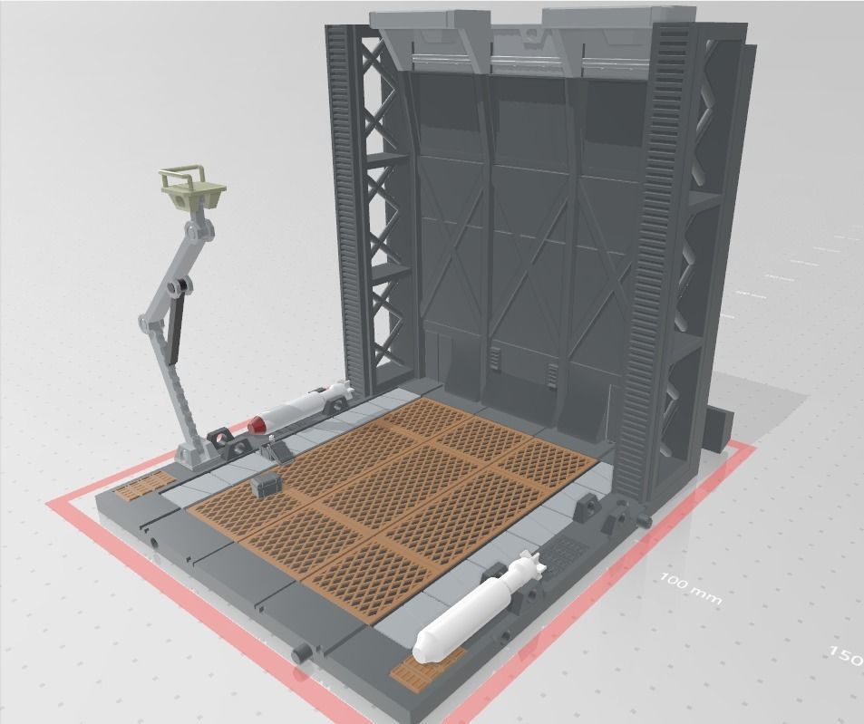 -MHB02F- Mecha Hangar Bay Base and Wall SET 02 Fixture 3D print model_1