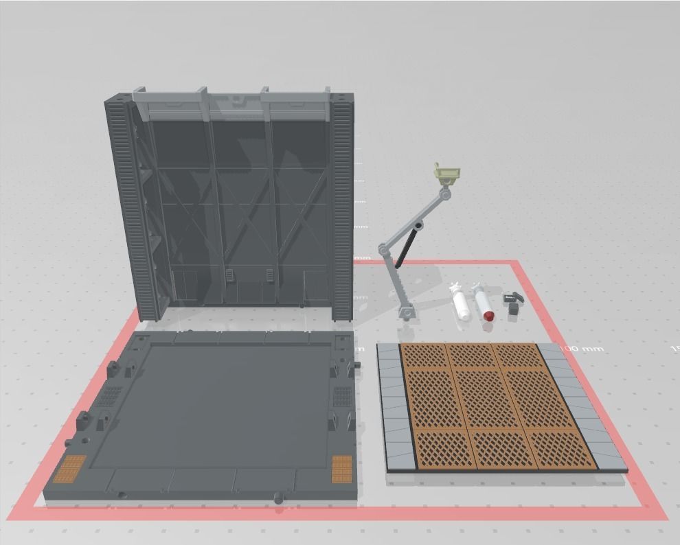 -MHB02F- Mecha Hangar Bay Base and Wall SET 02 Fixture 3D print model_4