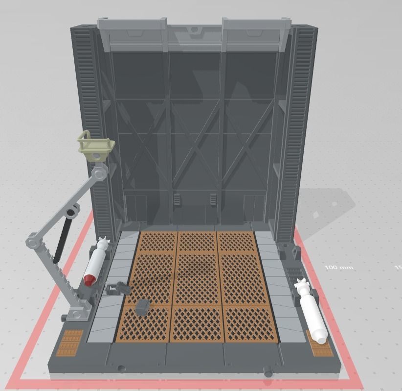 -MHB02F- Mecha Hangar Bay Base and Wall SET 02 Fixture 3D print model_2