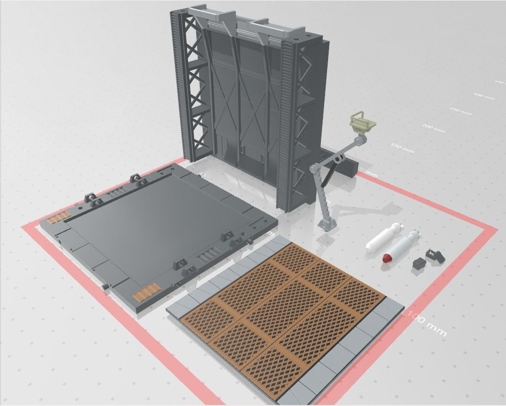 -MHB02F- Mecha Hangar Bay Base and Wall SET 02 Fixture 3D print model_5
