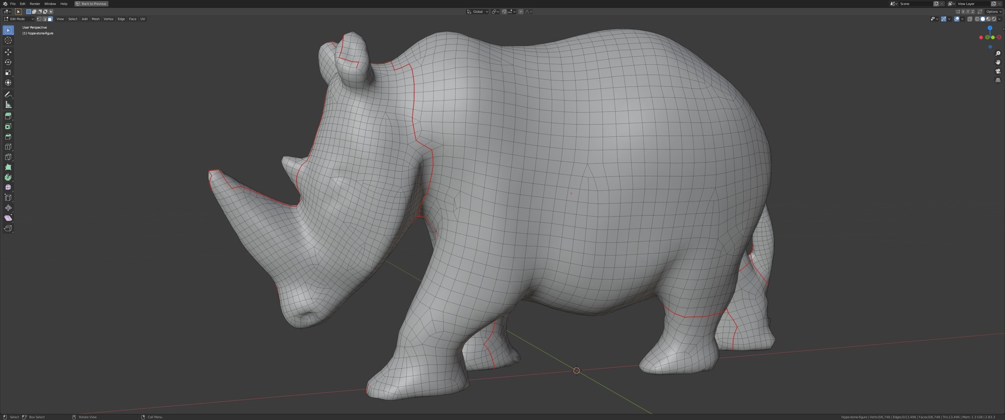 Hippo Stone Figure Low-poly 3D model_10